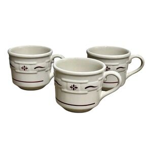 Longaberger Coffee Mugs Pottery Woven Traditions‎ Heritage Red/ Maroon Set Of 3
